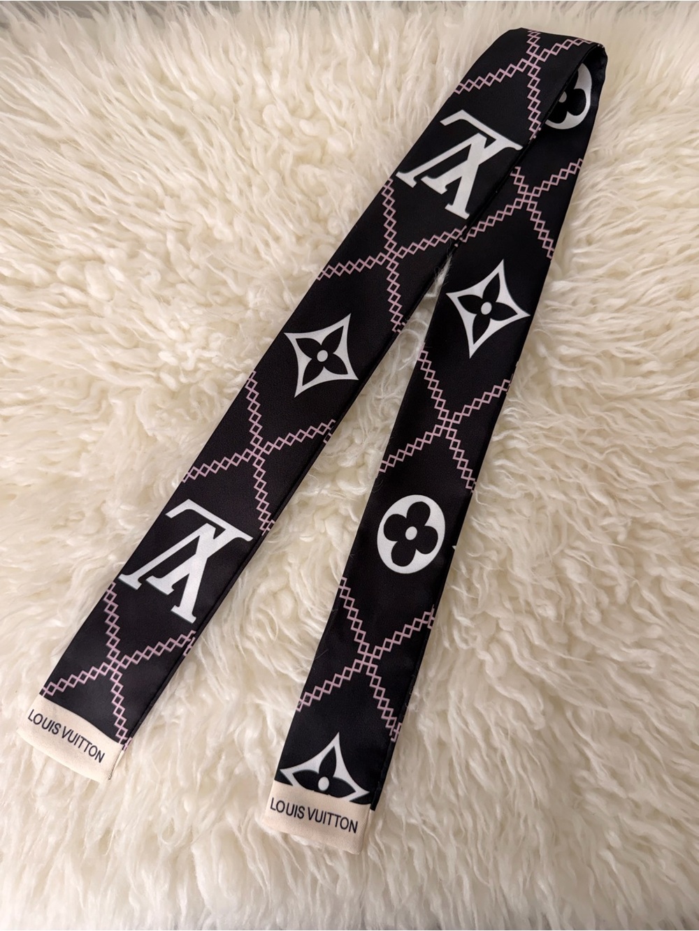 Black & Pink Monogram Silk Twilly Scarf